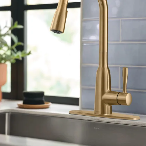 Vista 16 de Moen Orivesi Grifo de Cocina de Una Manija de Arco Alto Desplegable Oro Bronce con Power Boost, 87891BZG