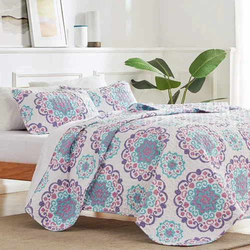 Vista 2 de SLEEP ZONE Juego de edredón estampado de 3 piezas, tamaño matrimonial/queen, juego de ropa de cama reversible ligero para todas las estaciones