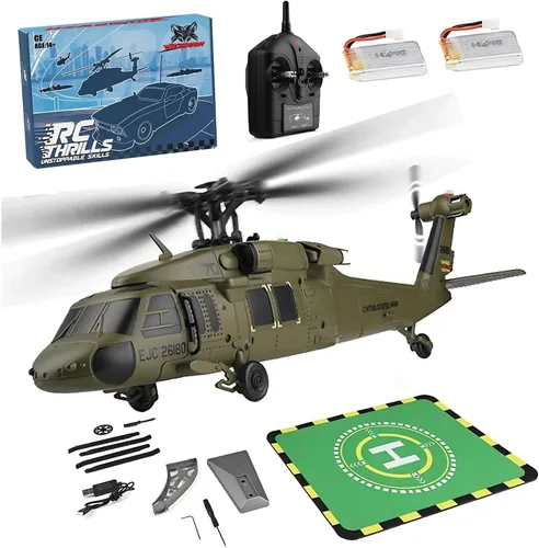Vista 8 de FunXylophy WL K170 Helicóptero RC, 2.4G 4CH Flybarless 6-Axis Giroscopio Altitude Hovering RC Helicóptero militar con soporte de exhibición