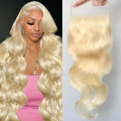 Vista 24 de QTHAIR Extensiones de cabello humano brasileño ondulado de grado 18A #613 con cierre de encaje HD 4x4