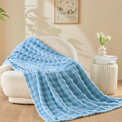 Vista 31 de NEWCOSPLAY Manta para Sofá Aqua Súper Suave de Franela Polar 3D Burbuja Ligera Manta de Cama para Uso en Todas las Estaciones (Aqua, Throw(50"x60"))