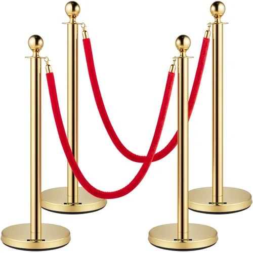 Vista 10 de VEVOR Cuerdas y postes de terciopelo, 2 piezas, cuerda de terciopelo rojo de 5 pies, poste de puntal con parte superior de bola, barreras de control