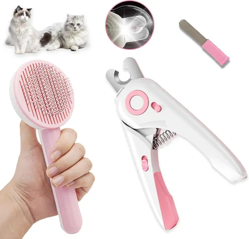 Vista 6 de Cepillo autolimpiante para gatos, cortaúñas con luz LED y lima de uñas Verde