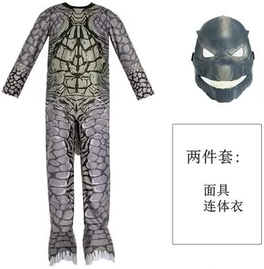 Vista 6 de Disfraz de rey de monstruos 2022 para niños, Halloween, clásico, dinosaurio, monstruo, cosplay, con máscara de cubierta completa