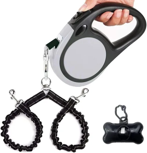 Vista 7 de Correa retráctil doble para perros de raza pequeña (hasta 44 libras cada una) – Correa extensible de doble cabeza de 16 pies para mascotas