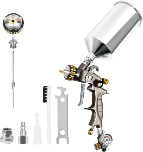 Vista 10 de BEETRO HVLP Pistola de pulverización de aire de 0.055 in, boquilla de 33.8 fl oz de capacidad 14.5CFM 30-43psi con 11 filtros, 10 filtros de 190M