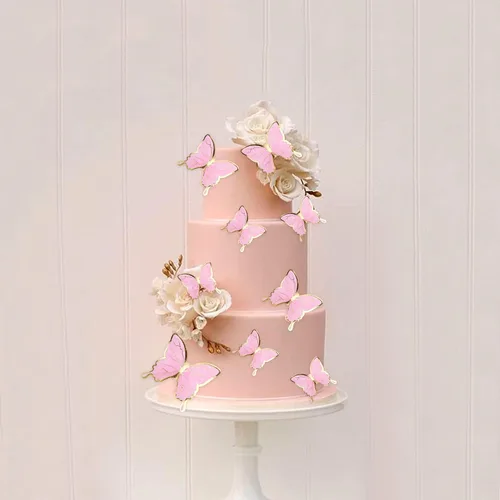 Vista 6 de 30 adornos de mariposa para tartas de mariposa en 3D, cola de oro rosa, mariposa, fiesta de cumpleaños, decoración para aniversario, boda, fiesta