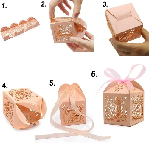 Vista 5 de Paquete de 50 cajas de dulces de boda con corazones cortados con láser, cajas de regalo pequeñas para bodas, despedidas de soltera, aniversarios, 01