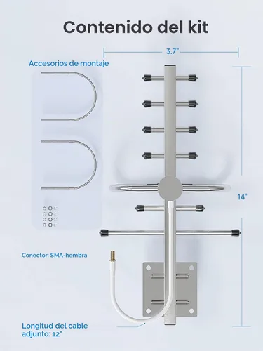 Vista 6 de Antena Yagi direccional para amplificador de señal de teléfono celular/repetidor celular con conector hembra SMA 7-9 dBi 4G LTE banda ancha 698-2700