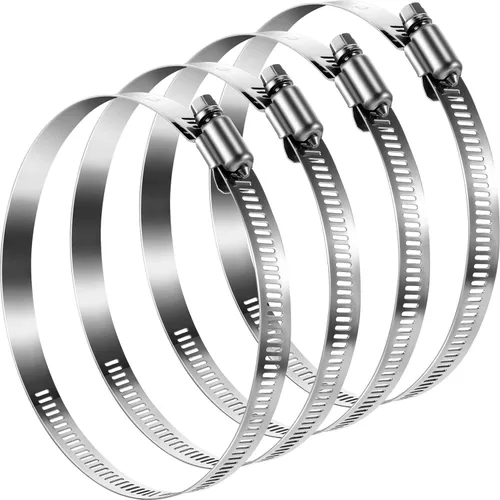 Vista 9 de Boao 4 abrazaderas ajustables de acero inoxidable 304 para conductos de 4 pulgadas, abrazadera de manguera de engranaje helicoidal para tubería
