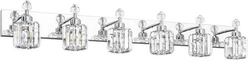 Vista 43 de PRESDE Aplique de pared de cristal único, lámpara de tocador cromada moderna, lámpara de pared de 1 luz para baño, dormitorio, pasillo