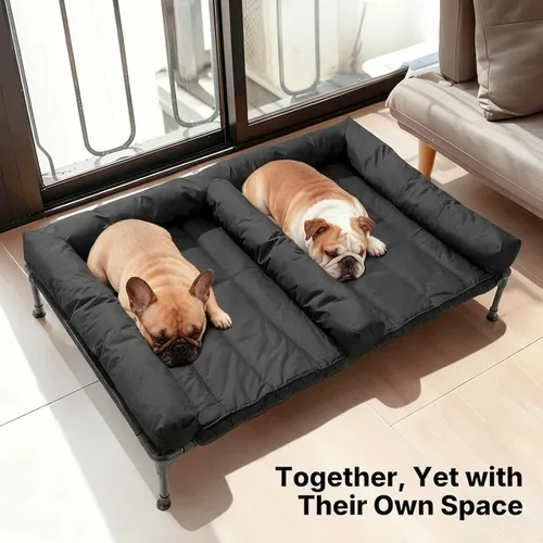 Vista 2 de Veehoo Cama elevada refrescante para perros + cojín doble impermeable para dos perros medianos, cama elevada para perros con tapete de apoyo