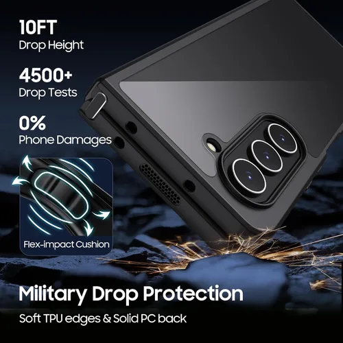 Vista 3 de MAKAVO Funda transparente para Samsung Galaxy Z Fold 5, parte trasera dura de cristal delgado y parachoques negro suave, cubierta a prueba de caídas