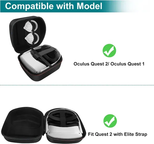 Vista 2 de Funda de viaje rígida compatible con Oculus Quest 2 con correa Elite, funda de transporte de protección portátil para Oculus Quest VR, auriculares