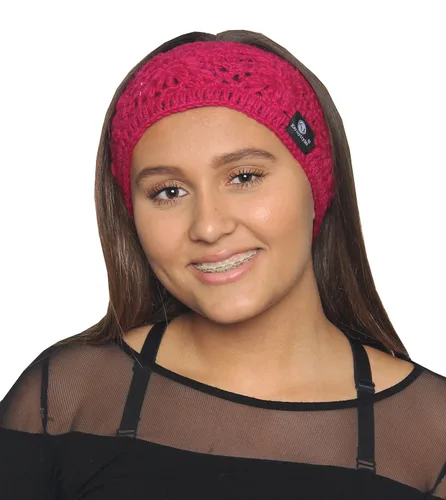 Vista 2 de KayJayStyles Diadema tejida a mano con forro polar para la cabeza, calentador de orejas Nepal (rosa)