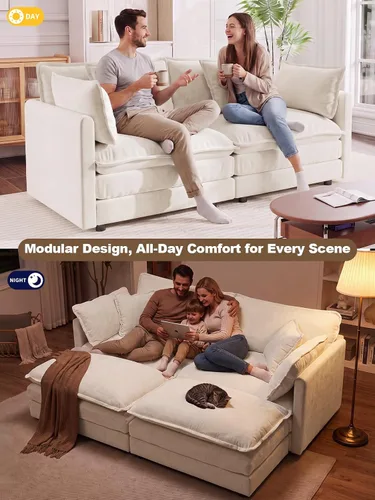Vista 3 de 76.7" Cloud Couch for Living Room, Deep Seat Loveseat Sofa, Beige Breathable Chenille, 2-Seats Couch for Apartment Small Spaces, Pocket Spring