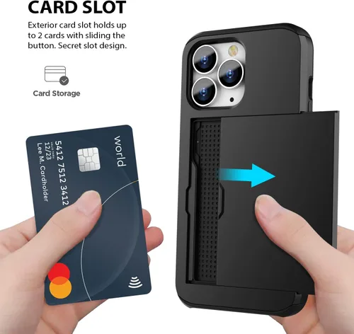 Vista 5 de Zuslab Funda con ranura para tarjetero compatible con Apple iPhone 15 Pro Max de 6.7 pulgadas 2023, funda tipo cartera para teléfono con 1 protector