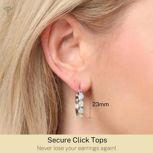 Vista 4 de Aretes redondos de plata de ley 925 para mujer, 0.9 pulgadas en varias piedras de nacimiento con tapas de clic MAX + STONE