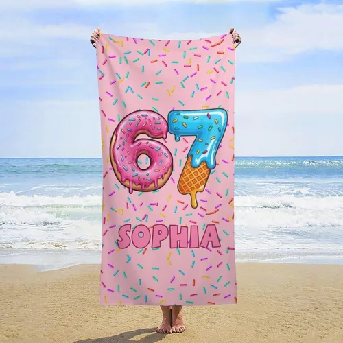 Vista 20 de Toalla de playa de béisbol personalizada con nombre, divertidas toallas de playa personalizadas de 67 memes para niños, toallas número seis siete