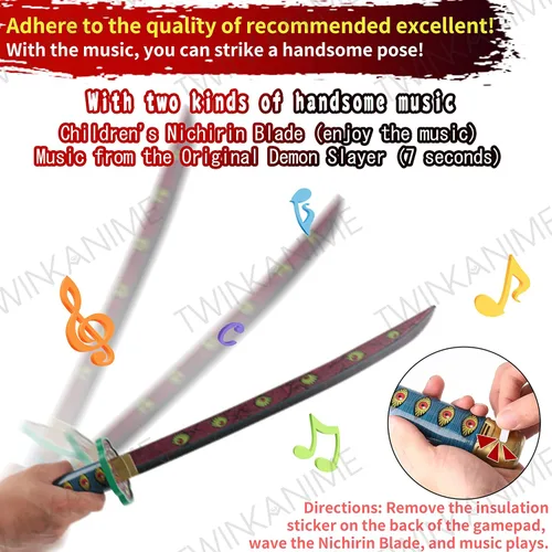 Vista 4 de TWINKANIME Slayer Sword Demon para niños de 6 años con hoja de nicirín con música, todos los 19 tipos de cosplay para niñosniñasadolescentes Katana