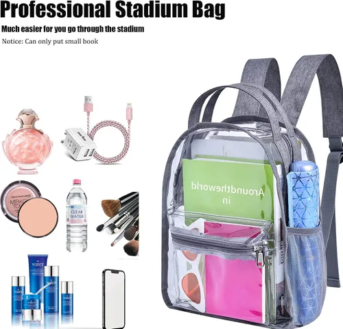 Vista 4 de Mini mochila transparente mochilas pequeñas transparentes para niños mochila transparente para la escuela deportes estadio viajes de seguridad gris