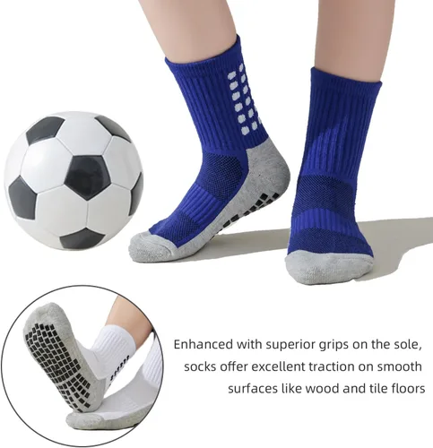 Vista 3 de Calcetines de fútbol para niños, calcetines deportivos deportivos para niños, calcetines de agarre de hospital para niños y niñas, paquete de 5