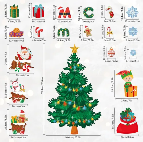 Vista 7 de Konsait Decoración de tablero de anuncios de árbol de Navidad, 56 unidades, cajas de regalo de copos de nieve de Papá Noel, recortes de Navidad