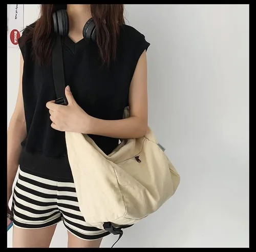 Vista 4 de Bolso cruzado de lona estilo bohemio estético para mujeres y niñas Y2k Harajuku Grunge bolso de hombro grande retro