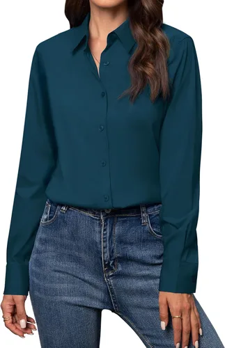 Vista 38 de Camisas con botones para mujer de ajuste clásico, camisa de vestir, camisa de trabajo, de negocios, casual, de manga larga, blusa, tops