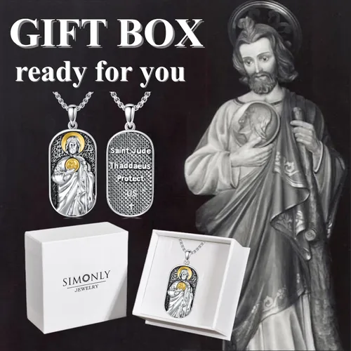 Vista 4 de SIMONLY Collar de plata de ley 925 de San JudaFlorianBenedicto, collar de protección de medalla de San Cristóbal, amuleto cristiano, regalos