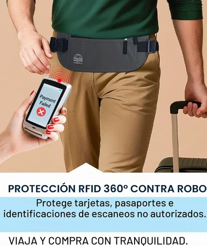 Vista 3 de Money Belt for Travel, Passport Holder, RFID Blocking, Sweat-Proof, Gray Ash Gray