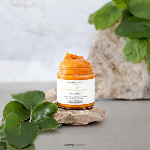 Vista 4 de Máscara facial exfoliante con enzima de calabaza, tratamiento facial natural AHA con vitamina C y E, ilumina la piel opaca, desvanece las manchas