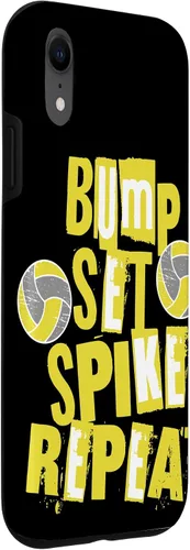 Vista 3 de iPhone XR Parents Girls Volleyball Bump Set Spike Repeat Yellow & Gray Case