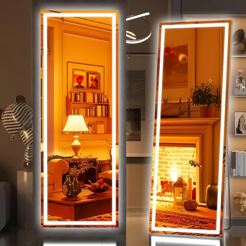 Vista 14 de Hasipu - Espejo de cuerpo entero con luces, 56 x 16 pulgadas, espejo de pie con led para montaje en pared para sala de estar, dormitorio