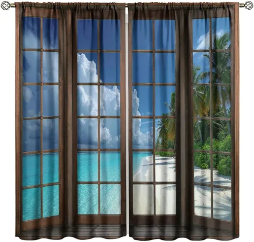 Vista 20 de Cortinas con Vista Natural, Estampado de Patrón de Río y Bosque Hermoso para Ventana, Cortinas Oscuras Aisladas para Dormitorio o Sala de 2 Paneles