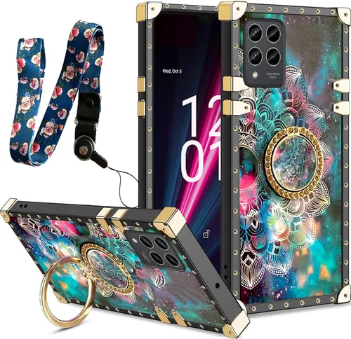 Vista 10 de nancheng Funda cuadrada para LG Stylo 5: Funda de teléfono con patrón de moda para niñas y mujeres con correa de soporte de anillo Funda protectora