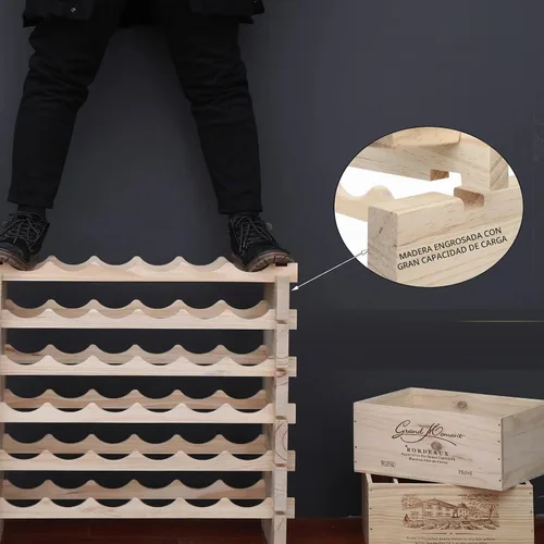 Vista 10 de Gabinete de estante de vino 130 botellas de madera apilable almacenamiento independiente piso modular bodega estante Natural
