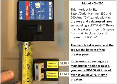 Vista 4 de Kit de bloqueo de interruptor de generador para paneles Eaton/Cutler Hammer Type CH 150 y 200 Amp Modelo NCH200 Fabricado en Estados Unidos