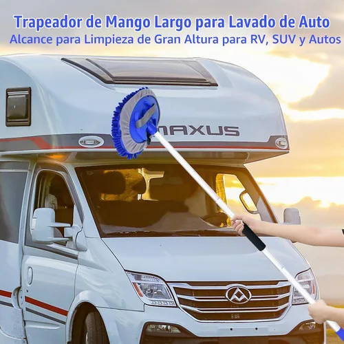 Vista 2 de Cepillo de lavado de automóvil de 62 pulgadas con mango largo y cepillo de lavado de autos, kit de cepillo de limpieza de microfibra para automóvil