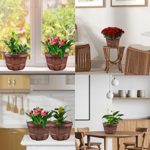Vista 7 de Cornucopia Brands Cestas redondas de madera (paquete de 2, marrón oscuro); cubos de madera para frutas con asa, capacidad de galón