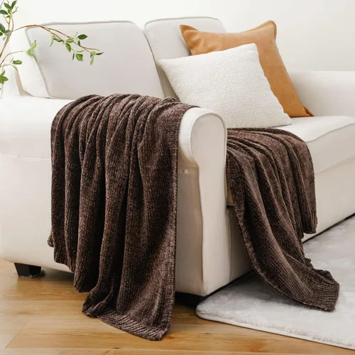 Vista 6 de Manta de punto gofre con textura suave para sofá, cama individual, niños y adultos, 50 x 60 pulgadas, manta de punto de felpilla, manta bohemia