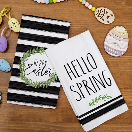 Vista 7 de ARKENY Juego de 2 toallas de cocina de Pascua, 18 x 26 pulgadas, ultra absorbentes, paño de secado de barra, feliz Pascua, color verde