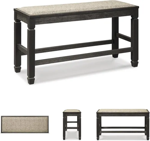 Vista 7 de Signature Design by Ashley Tyler Creek Urban Farmhouse - Banco de comedor tapizado con altura de mostrador, casi negro