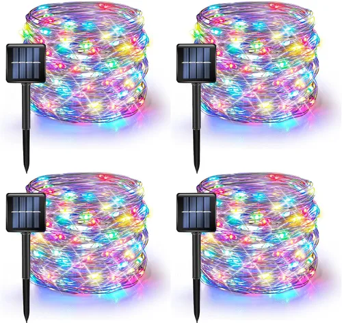 Vista 13 de Dazzle Bright Paquete de 2 tiras de luces solares para exteriores, total de 80 pies, 240 luces LED solares impermeables, 8 modos, luces de alambre