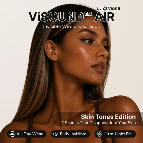Vista 2 de Air Skin Tones Invisible Earbuds for Small Ears - Wireless Bluetooth 5.4, Skin-Matching Mini Stemless Ear Buds, IPX5 Waterproof, Crystal Clear Calls