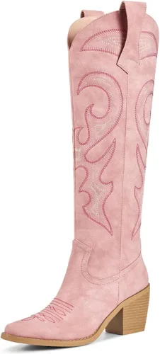 Vista 10 de wetkiss Botas vaqueras para mujer, hasta la rodilla, botas vaqueras para mujer, con diamantes de imitación, cómodas, a la moda, altas y brillantes