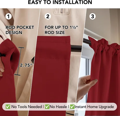Vista 3 de Deconovo Cortinas Opacas de Navidad, Aislamiento Térmico con Bolsillo para Varilla, Reducción de Ruido, Certificado Oeko-TEX, Cortinas Oscurecedoras