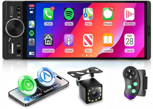 Vista 9 de Rimoody Android 15 Estéreo de Coche 1 Din Inalámbrico Carplay Android auto, 4G+64G Radio de Coche 1 Din Bluetooth 5.0, Receptor de Audio de Coche