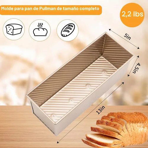 Vista 4 de Pullman - Molde para pan con tapa, acero aluminizado, 13 x 5 pulgadas Dorado