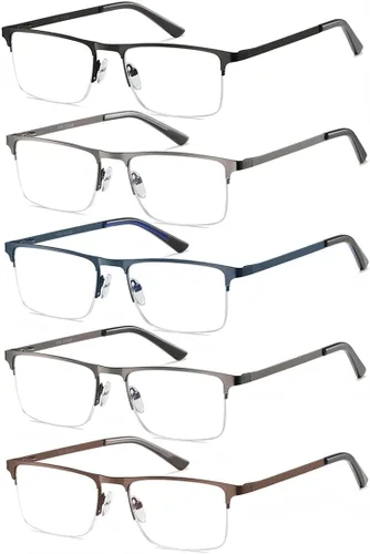 Vista 7 de EYECEDAR Paquete de 5 lentes de lectura para hombre, marcos de metal ultrafinos, bisagras de resorte, lectores para hombres 1.0